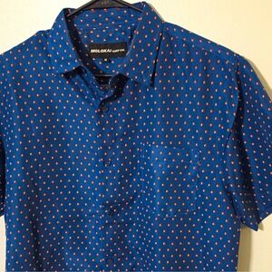 Molokai Surf Co. Men's Woven Cotton/Poly SS Button-Up Pocket M Blue/Orange #311